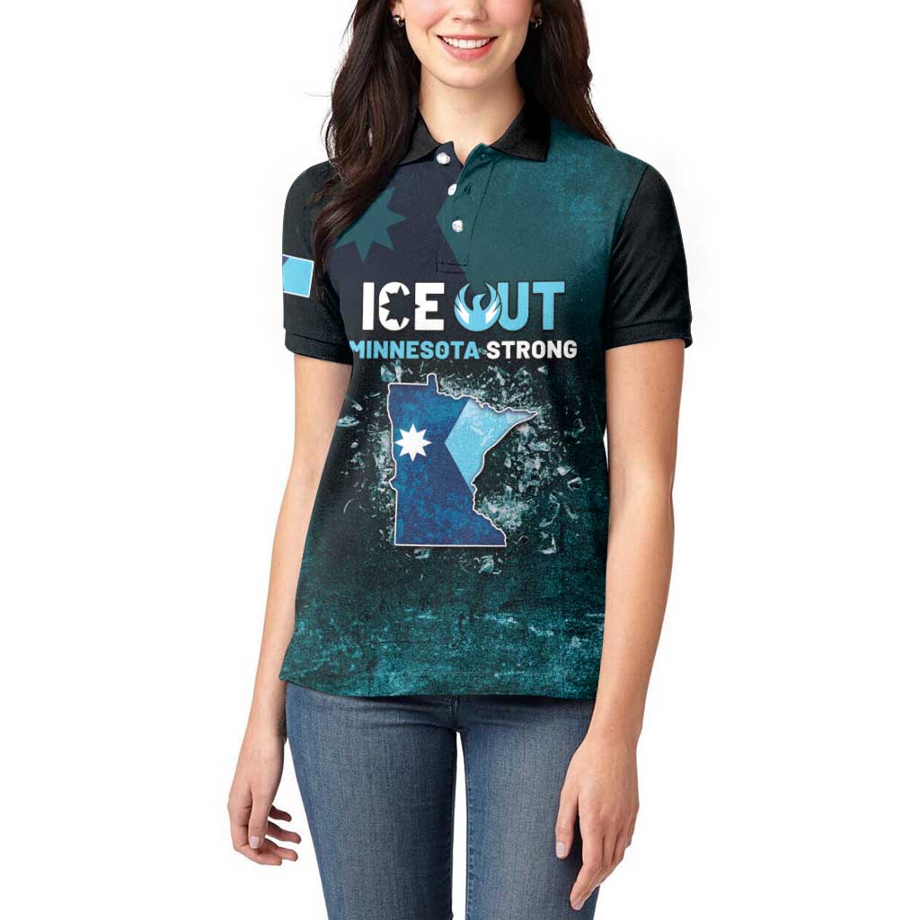 Personalized Ice Out Of Minnesota Women Polo Shirt State Flag Justice Protest Resistance