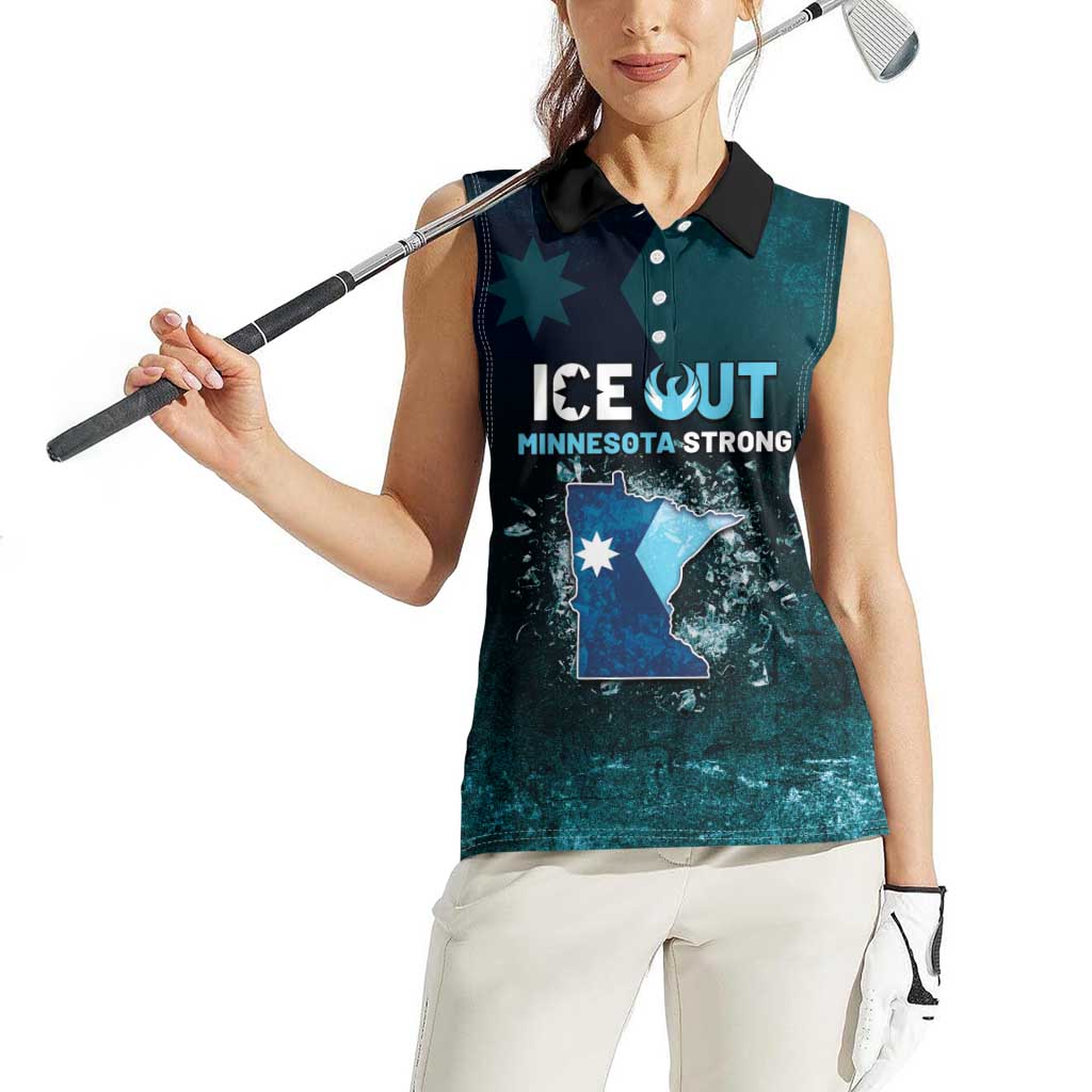 Personalized Ice Out Of Minnesota Women Sleeveless Polo Shirt State Flag Justice Protest Resistance