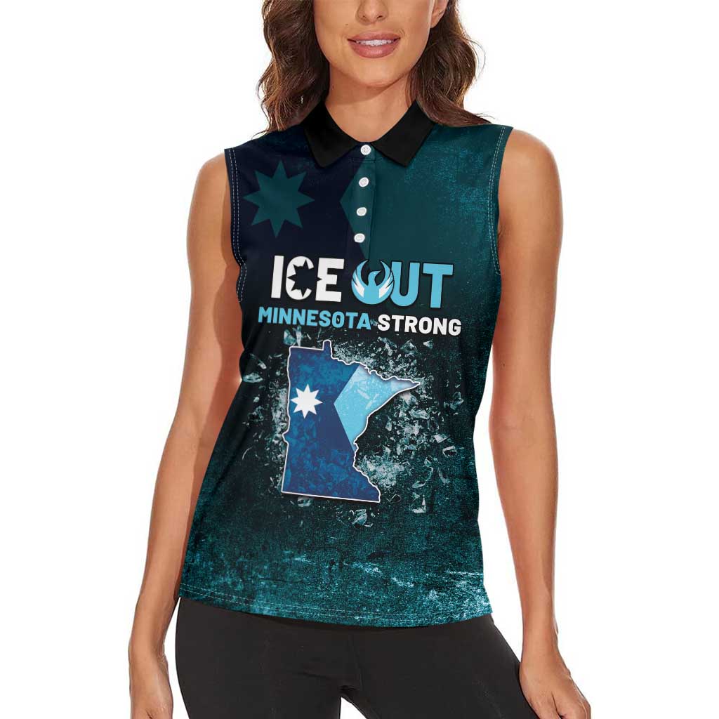 Personalized Ice Out Of Minnesota Women Sleeveless Polo Shirt State Flag Justice Protest Resistance