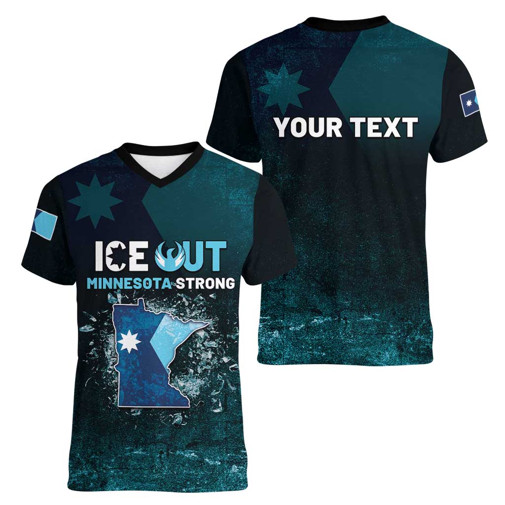 Personalized Ice Out Of Minnesota Women V-Neck T-Shirt State Flag Justice Protest Resistance