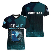 Personalized Ice Out Of Minnesota Women V-Neck T-Shirt State Flag Justice Protest Resistance