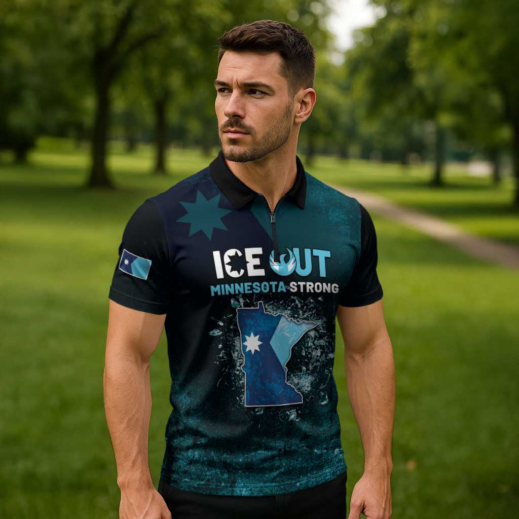 Personalized Ice Out Of Minnesota Zipper Polo Shirt State Flag Justice Protest Resistance