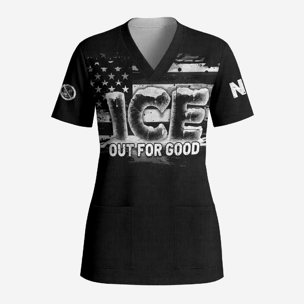 Ice Out For Good Scrub Top No Ice Patriotic Protest