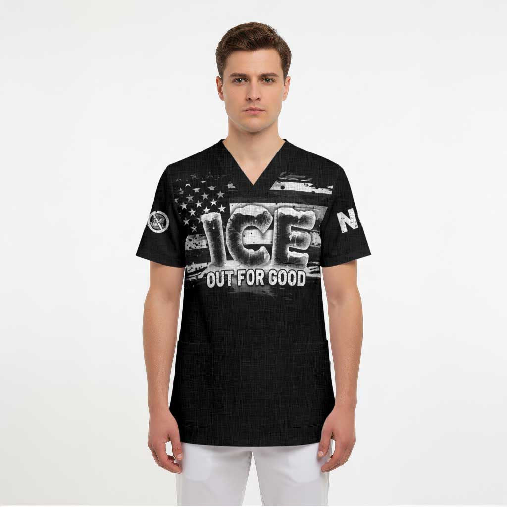 Ice Out For Good Scrub Top No Ice Patriotic Protest