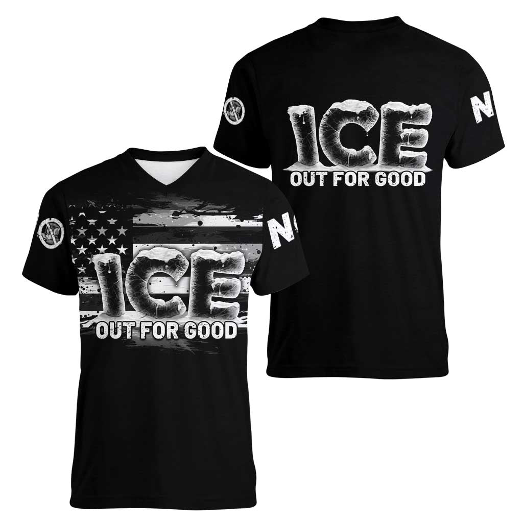 Ice Out For Good Women V-Neck T-Shirt No Ice Patriotic Protest