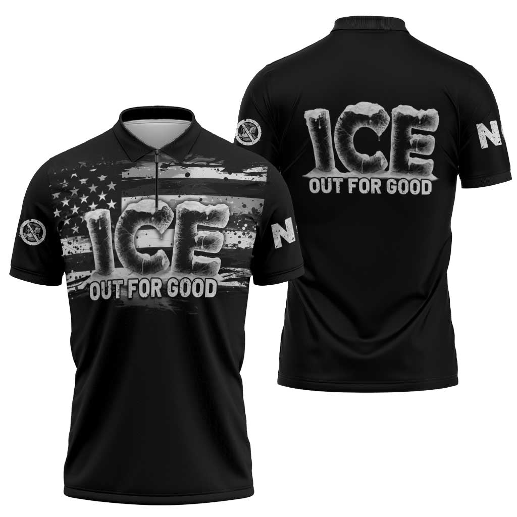 Ice Out For Good Zipper Polo Shirt No Ice Patriotic Protest