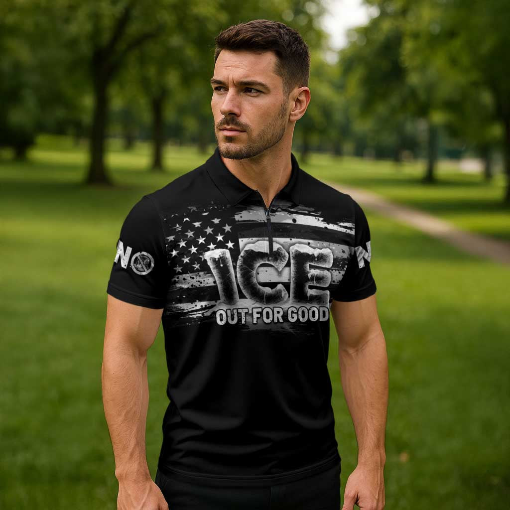 Ice Out For Good Zipper Polo Shirt No Ice Patriotic Protest