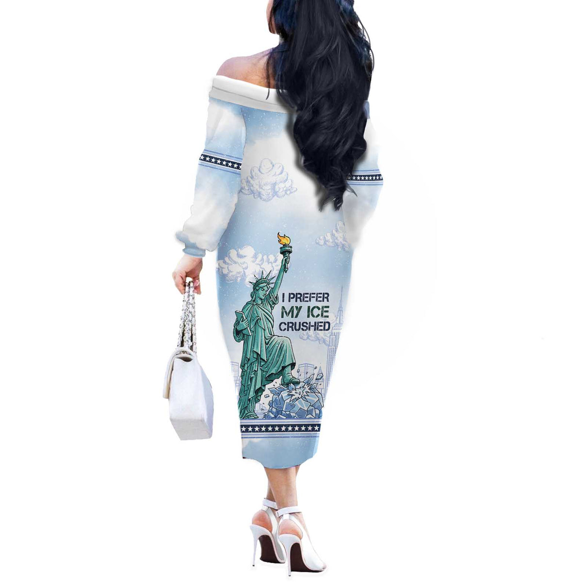 I Prefer My Ice Crushed Off The Shoulder Long Sleeve Dress Retro Style