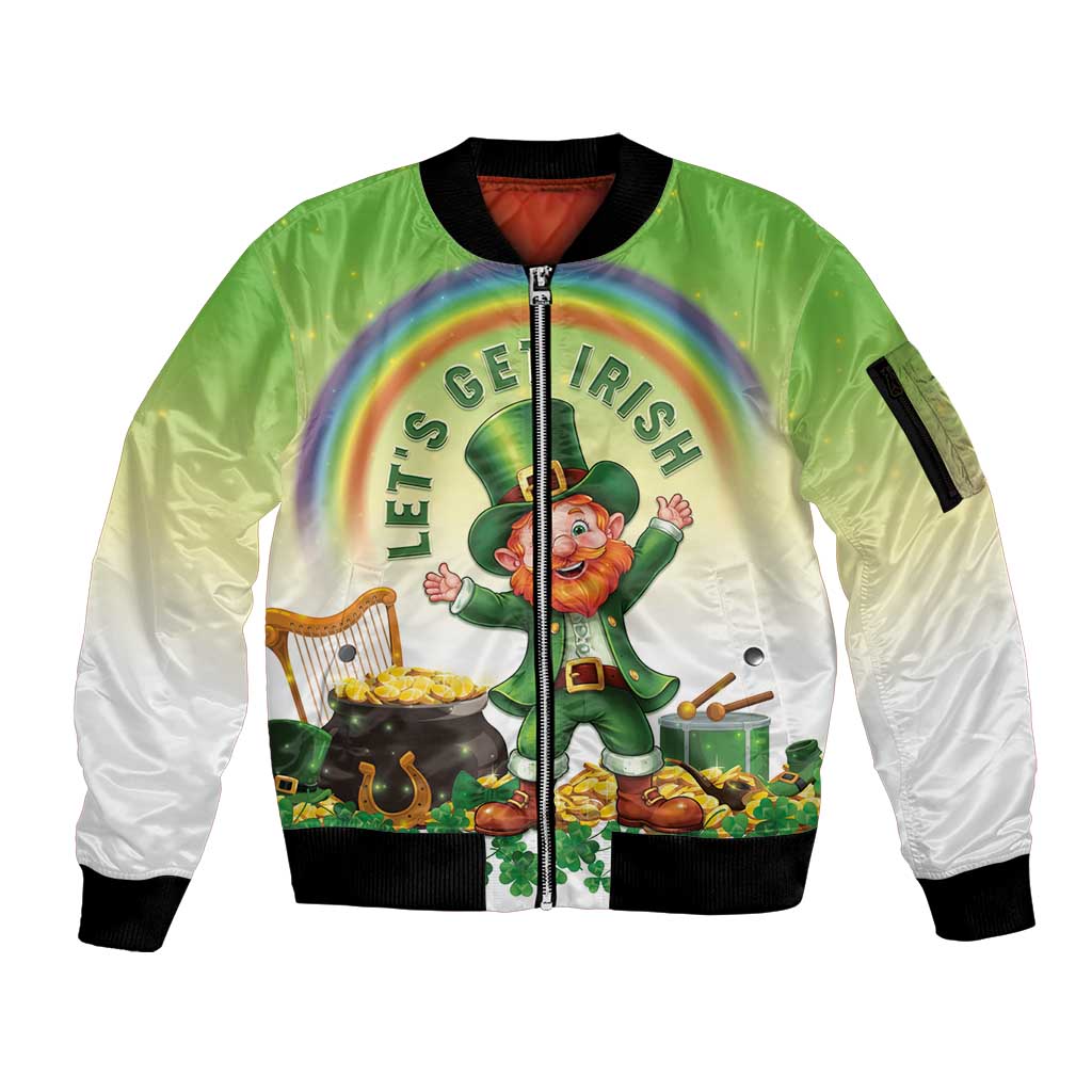 Ireland St Patricks Day Sleeve Zip Bomber Jacket Lets Get Irish