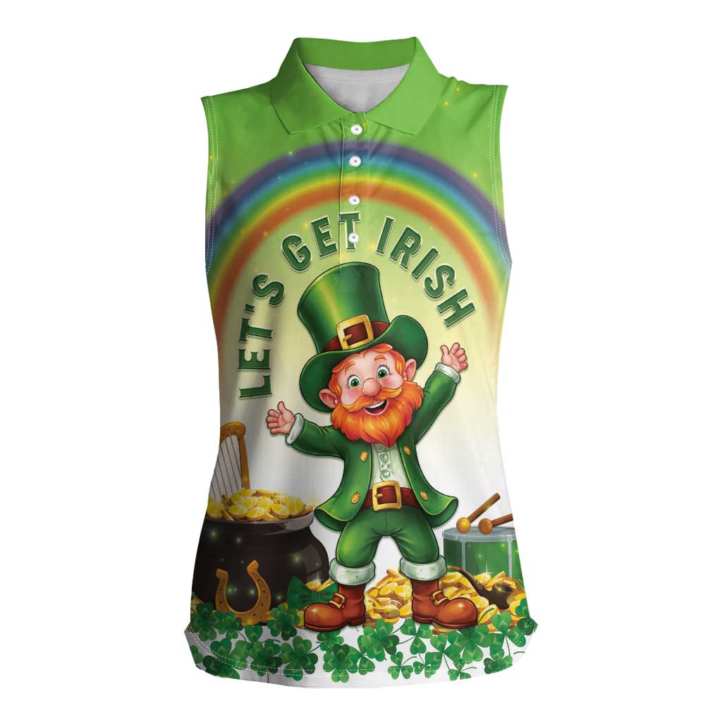 Ireland St Patricks Day Women Sleeveless Polo Shirt Lets Get Irish