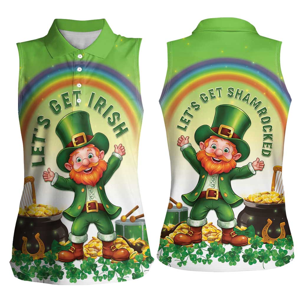 Ireland St Patricks Day Women Sleeveless Polo Shirt Lets Get Irish