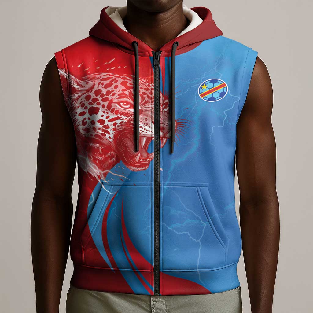 Custom Football 2026 DR Congo Leopards Sleeveless Zip Hoodie Lightning Style