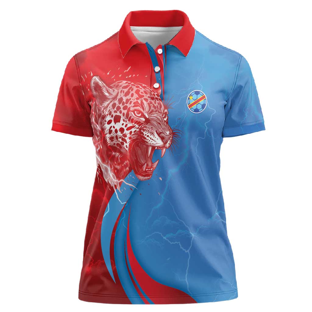 Custom Football 2026 DR Congo Leopards Women Polo Shirt Lightning Style