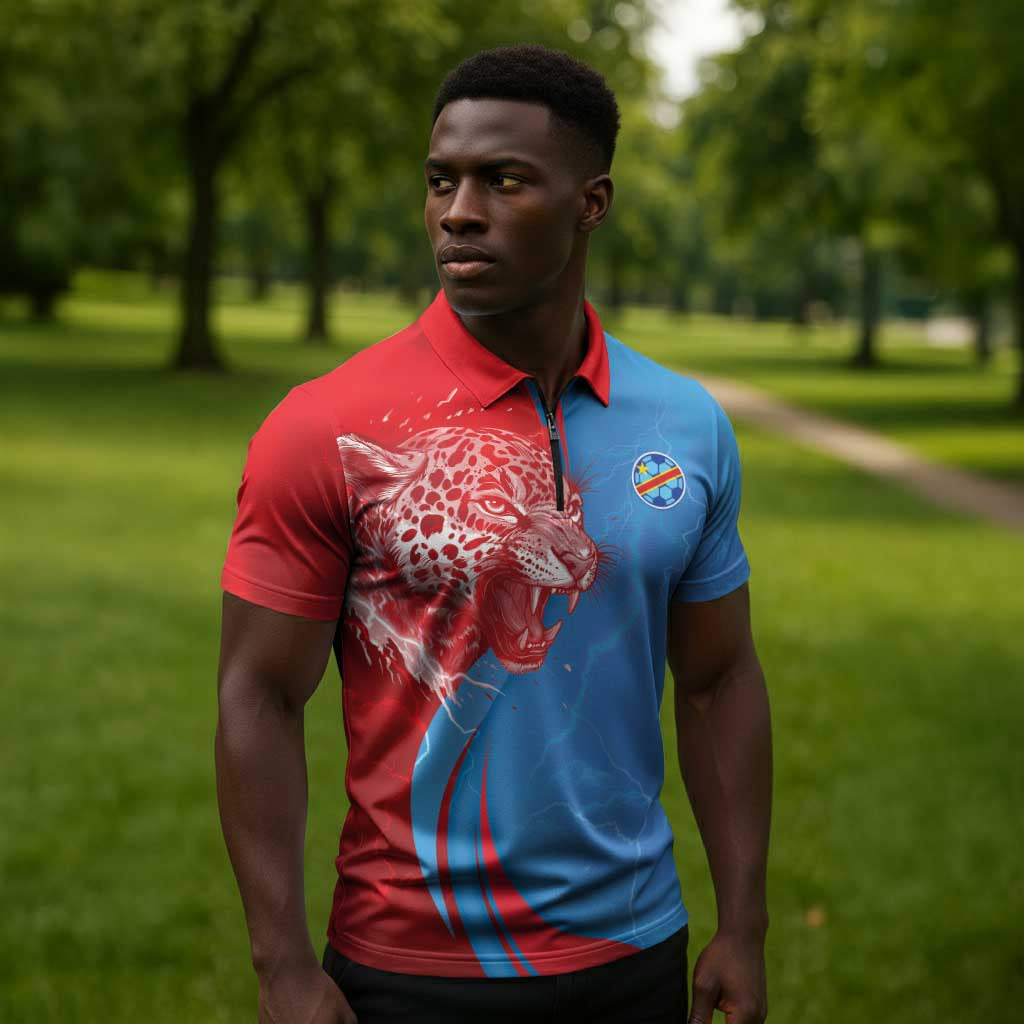Custom Football 2026 DR Congo Leopards Zipper Polo Shirt Lightning Style