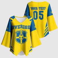 Custom Football 2026 Sweden Kimono Sleeve Blouse Sverige Blagult Sporty Style