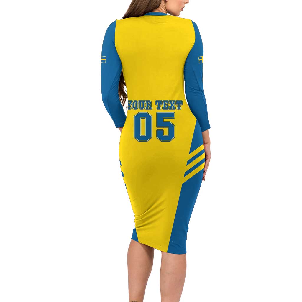 Custom Football 2026 Sweden Long Sleeve Bodycon Dress Sverige Blagult Sporty Style