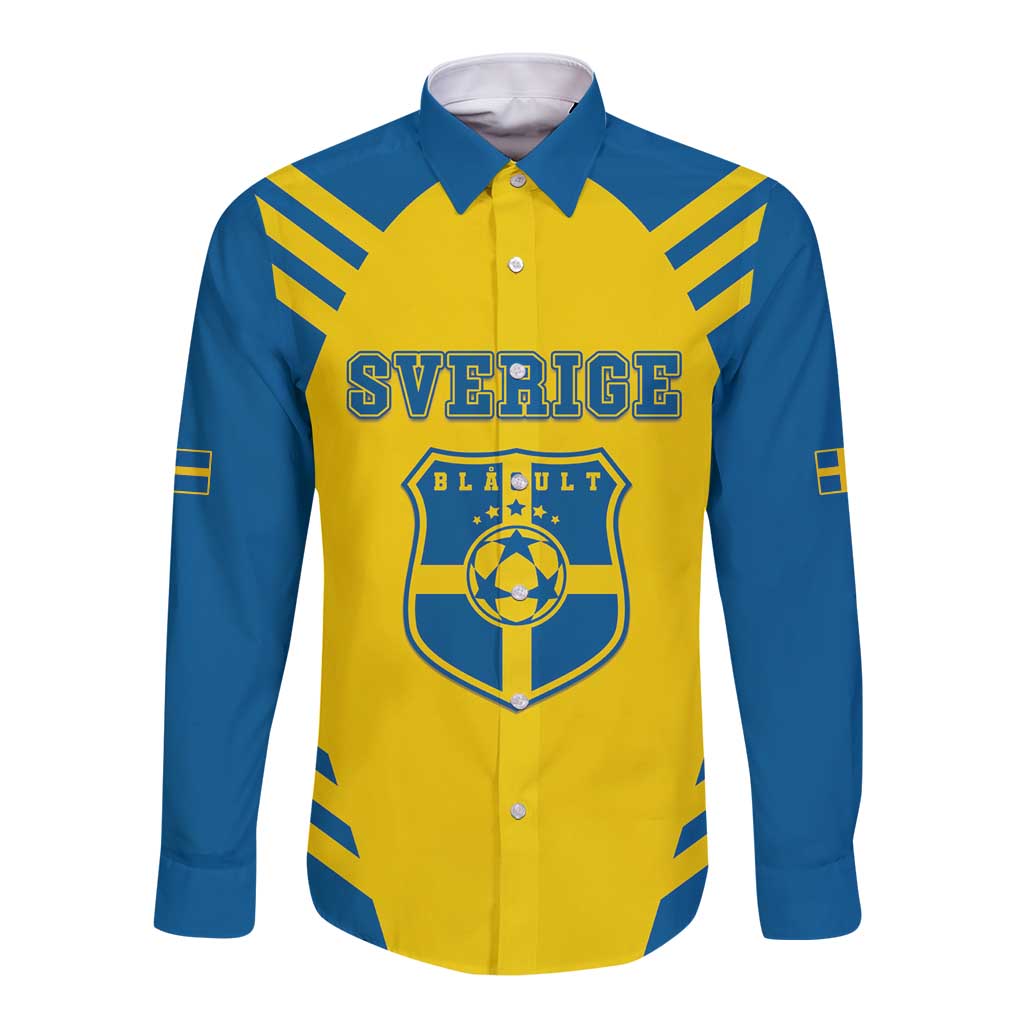 Custom Football 2026 Sweden Long Sleeve Button Shirt Sverige Blagult Sporty Style