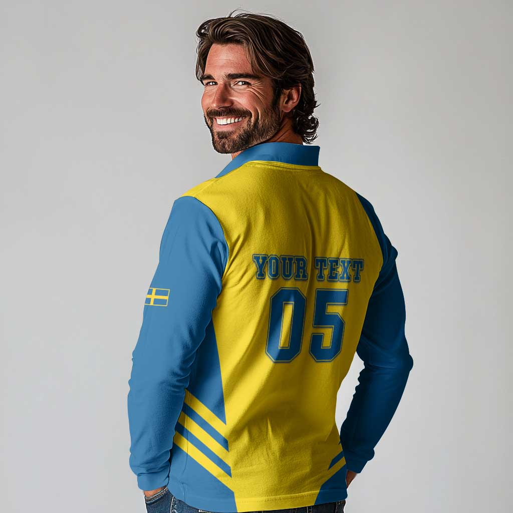 Custom Football 2026 Sweden Long Sleeve Polo Shirt Sverige Blagult Sporty Style