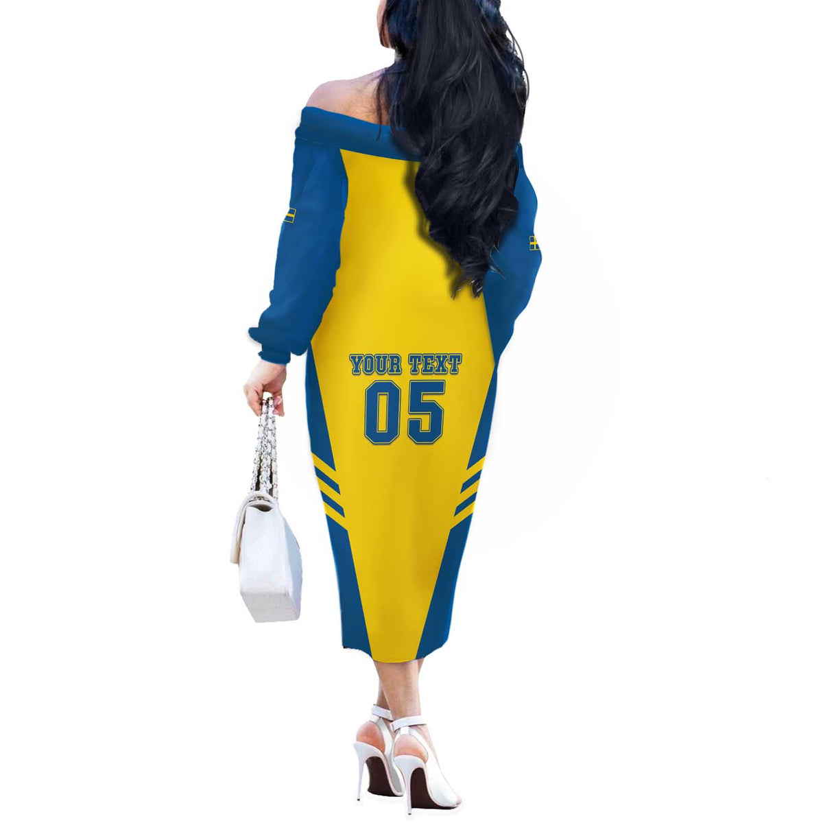 Custom Football 2026 Sweden Off The Shoulder Long Sleeve Dress Sverige Blagult Sporty Style