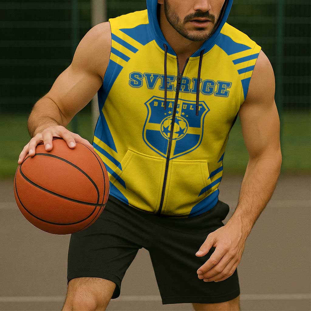 Custom Football 2026 Sweden Sleeveless Zip Hoodie Sverige Blagult Sporty Style