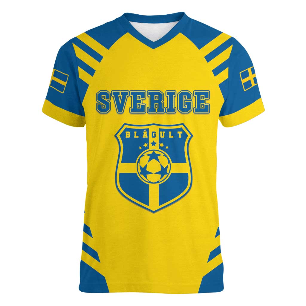 Custom Football 2026 Sweden Women V-Neck T-Shirt Sverige Blagult Sporty Style