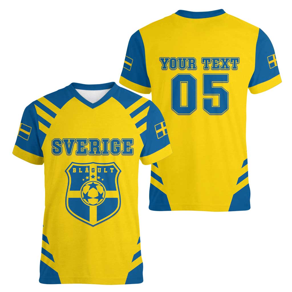 Custom Football 2026 Sweden Women V-Neck T-Shirt Sverige Blagult Sporty Style