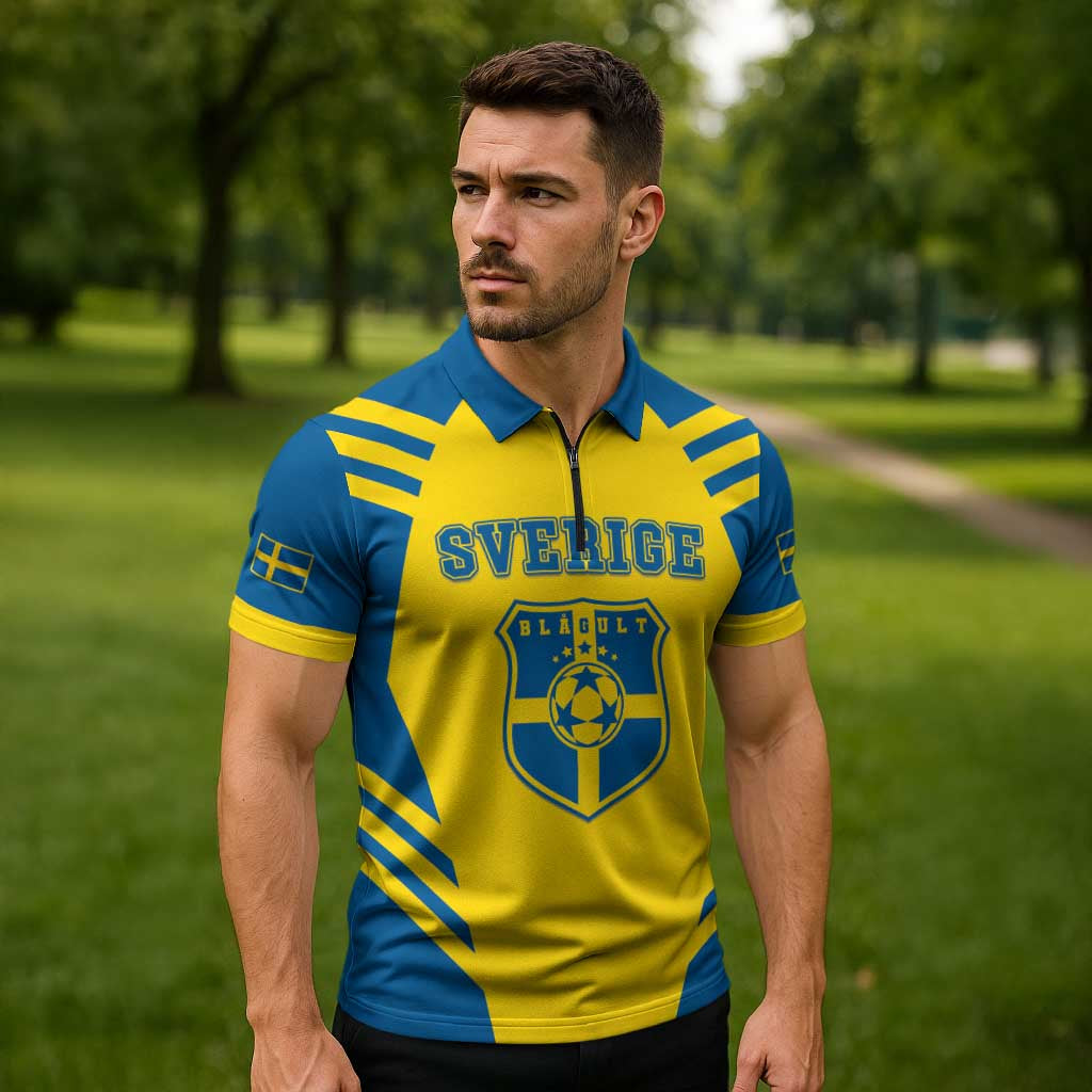 Custom Football 2026 Sweden Zipper Polo Shirt Sverige Blagult Sporty Style