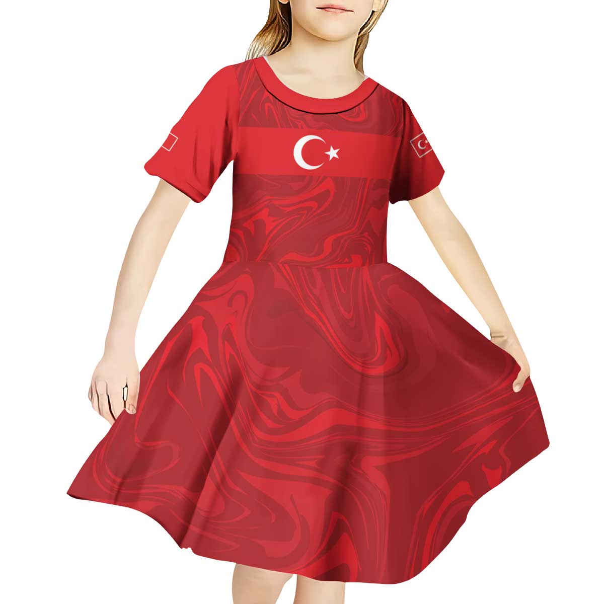 Custom Football 2026 Turkey Kid Short Sleeve Dress Crescent-Stars Simple Style