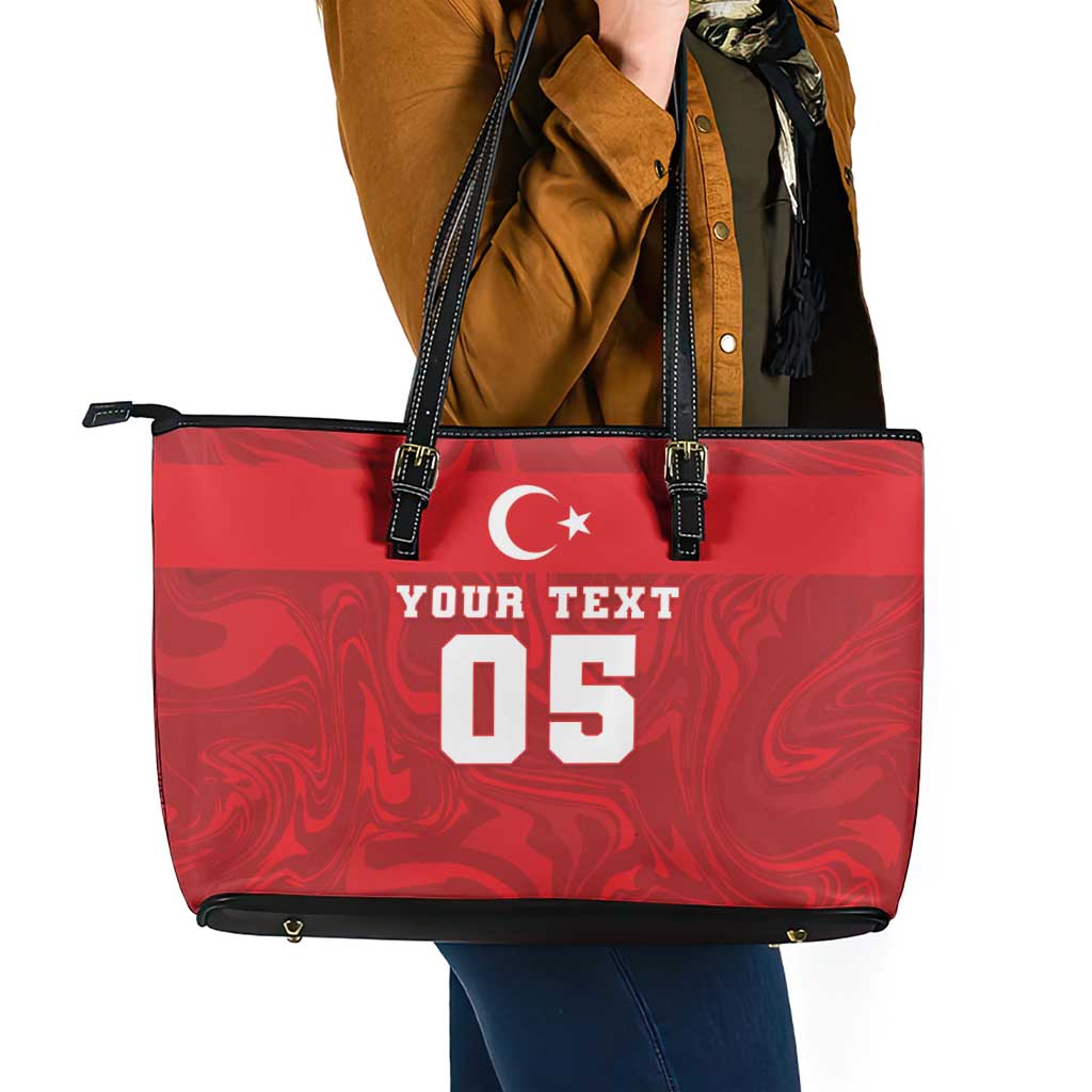 Custom Football 2026 Turkey Leather Tote Bag Crescent-Stars Simple Style