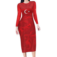 Custom Football 2026 Turkey Long Sleeve Bodycon Dress Crescent-Stars Simple Style