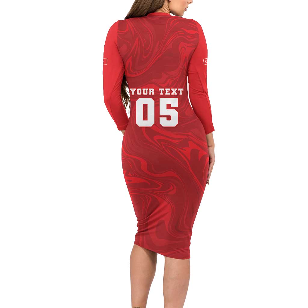 Custom Football 2026 Turkey Long Sleeve Bodycon Dress Crescent-Stars Simple Style