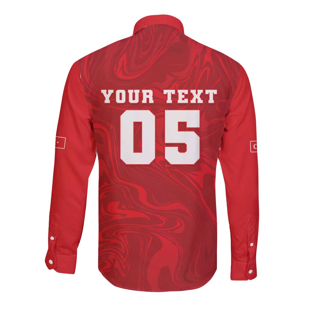 Custom Football 2026 Turkey Long Sleeve Button Shirt Crescent-Stars Simple Style