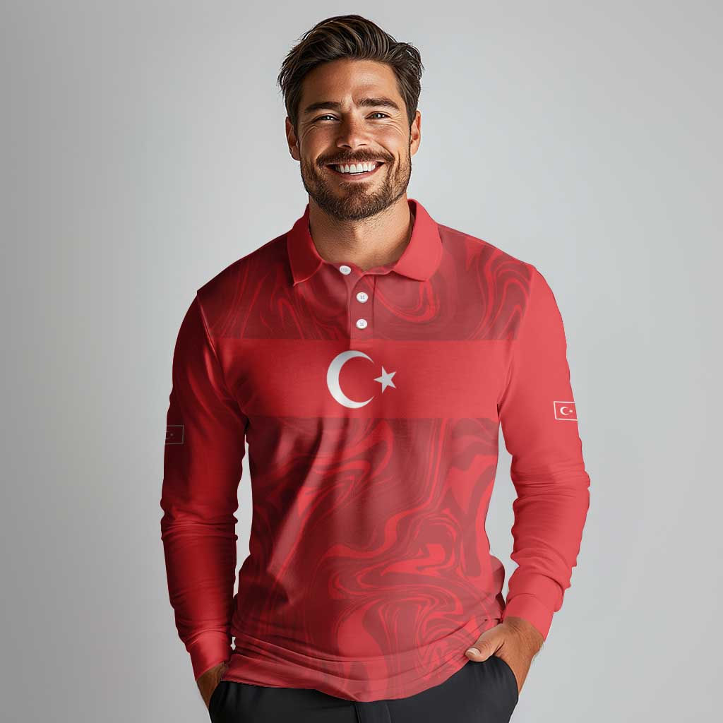 Custom Football 2026 Turkey Long Sleeve Polo Shirt Crescent-Stars Simple Style