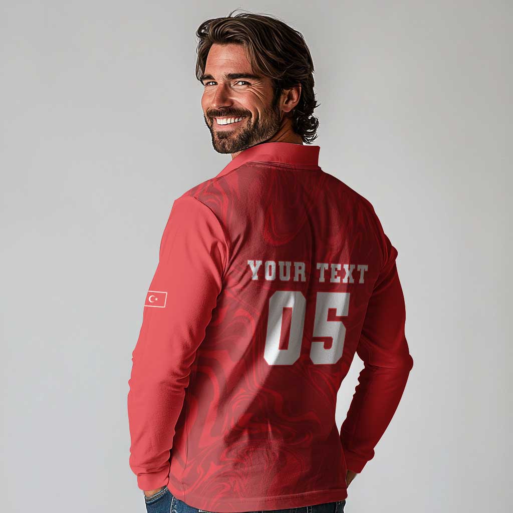 Custom Football 2026 Turkey Long Sleeve Polo Shirt Crescent-Stars Simple Style