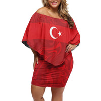 Custom Football 2026 Turkey Off Shoulder Short Dress Crescent-Stars Simple Style