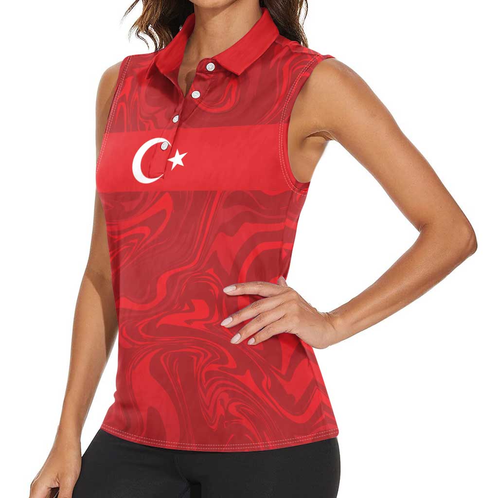 Custom Football 2026 Turkey Women Sleeveless Polo Shirt Crescent-Stars Simple Style