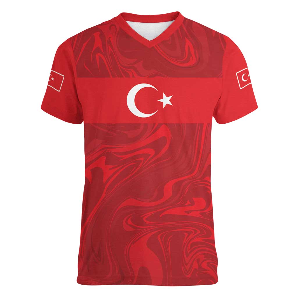 Custom Football 2026 Turkey Women V-Neck T-Shirt Crescent-Stars Simple Style