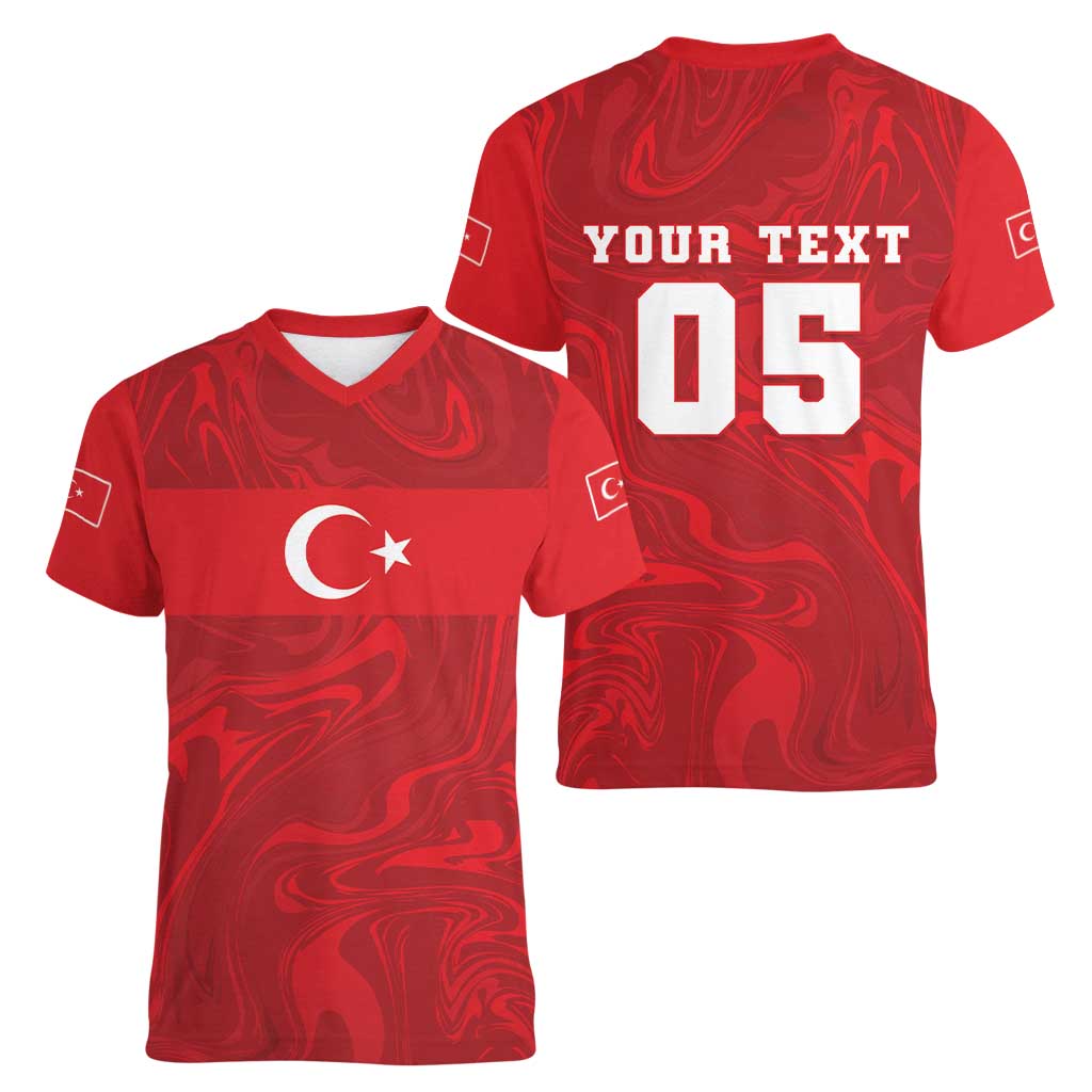 Custom Football 2026 Turkey Women V-Neck T-Shirt Crescent-Stars Simple Style