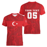 Custom Football 2026 Turkey Women V-Neck T-Shirt Crescent-Stars Simple Style