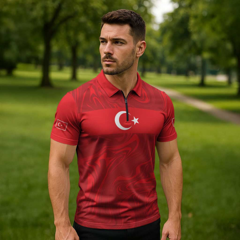 Custom Football 2026 Turkey Zipper Polo Shirt Crescent-Stars Simple Style