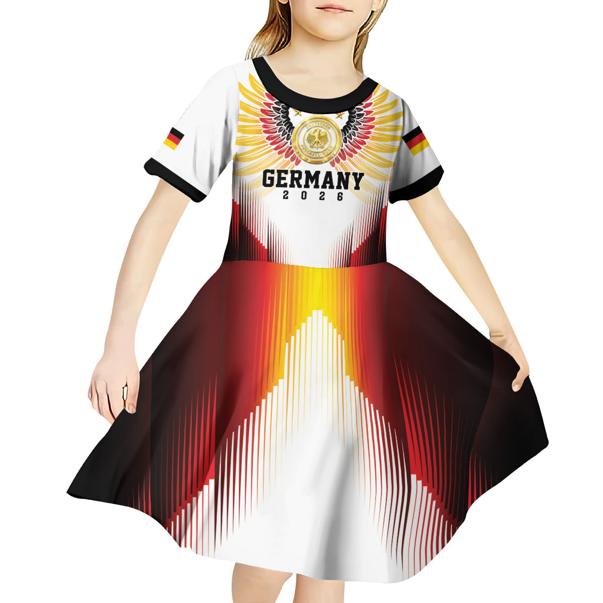 Custom Germany Football 2026 Kid Short Sleeve Dress Deutschland Eagle Wings Special Style
