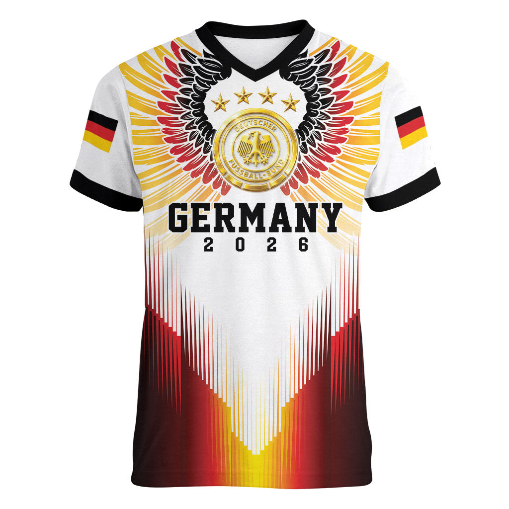 Custom Germany Football 2026 Women V-Neck T-Shirt Deutschland Eagle Wings Special Style