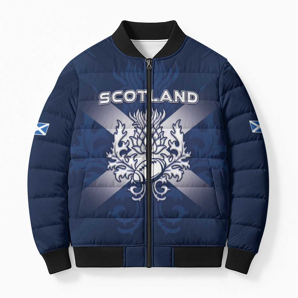 Custom Scotland Rugby 2026 Bomber Puffer Jacket Scottish Thistle Flag Style