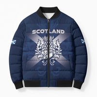 Custom Scotland Rugby 2026 Bomber Puffer Jacket Scottish Thistle Flag Style