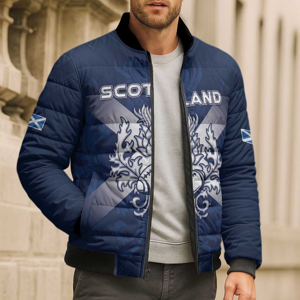 Custom Scotland Rugby 2026 Bomber Puffer Jacket Scottish Thistle Flag Style