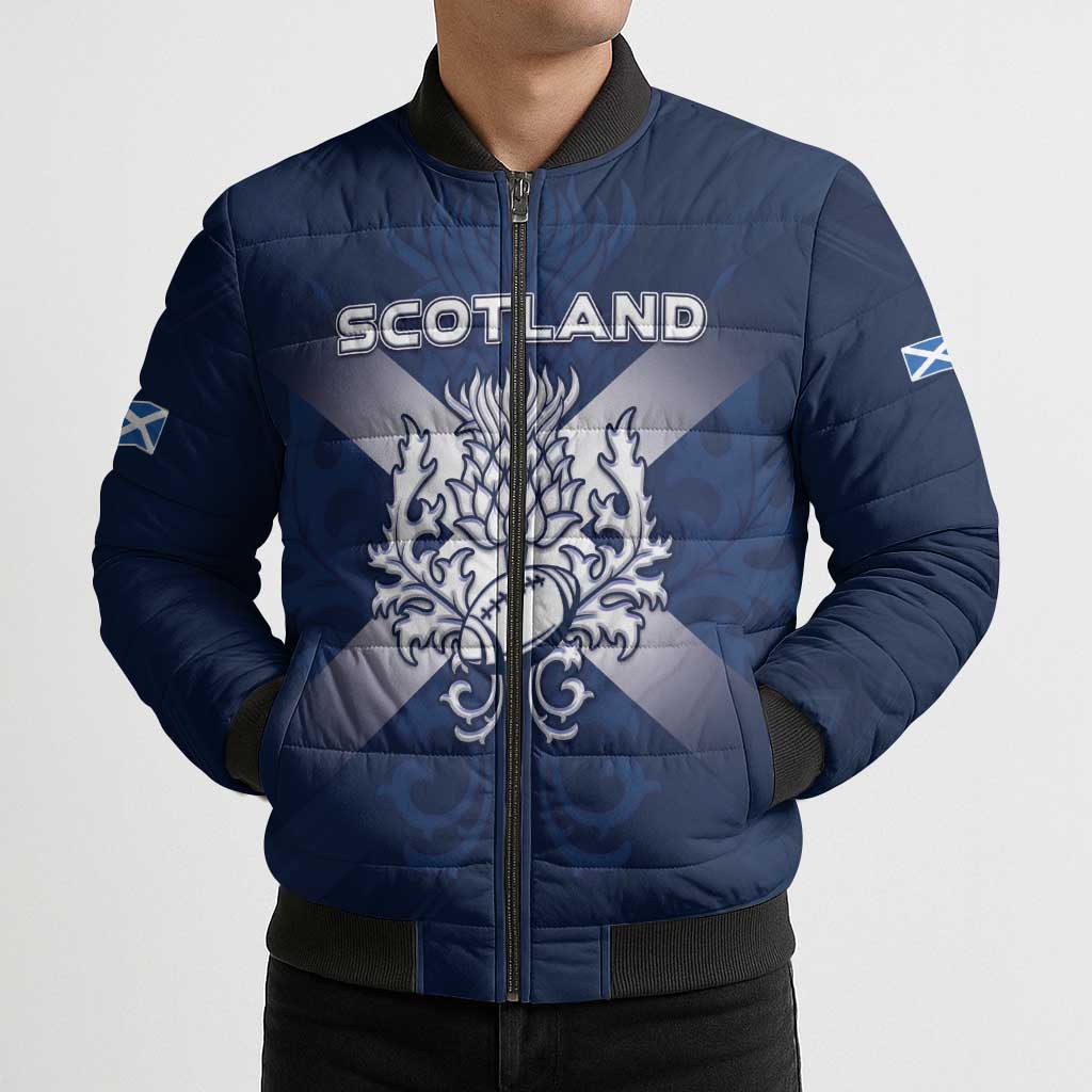 Custom Scotland Rugby 2026 Bomber Puffer Jacket Scottish Thistle Flag Style