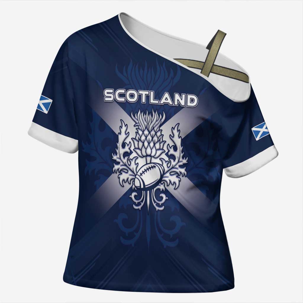 Custom Scotland Rugby 2026 Cross Shoulder Shirt Scottish Thistle Flag Style