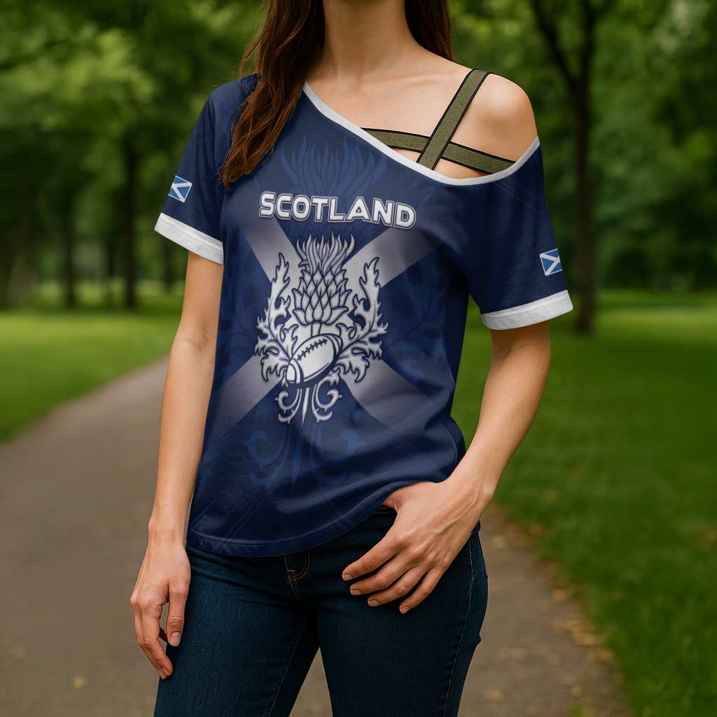 Custom Scotland Rugby 2026 Cross Shoulder Shirt Scottish Thistle Flag Style
