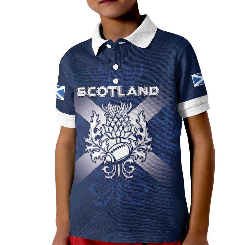 Custom Scotland Rugby 2026 Kid Polo Shirt Scottish Thistle Flag Style