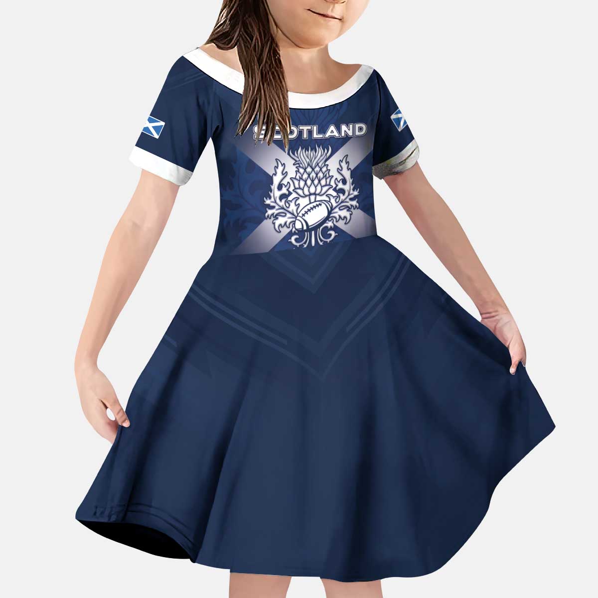 Custom Scotland Rugby 2026 Kid Short Sleeve Dress Scottish Thistle Flag Style